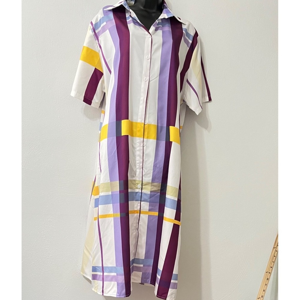 Y2K Shirt Dress Women Plus 4x Midi Curvy Preppy Plaid Casual Chic 90's w Pockets